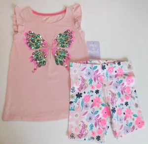 Cynthia Rowley Girls Top & Shorts Pink Multi XS/4 Sequin Butterfly New - Picture 1 of 4