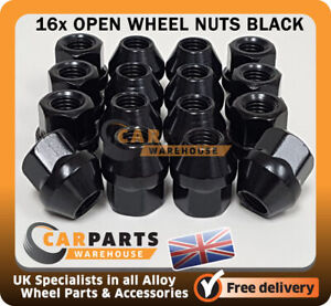 Fits Subaru Forester Open Wheel Nuts M12 x 1.25 Taper 19mm Hex Black x16 (For: Legacy LX)