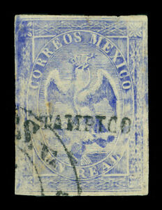 MEXICO 1864  EAGLE  1r ultra  1st period - TAMPICO - dist. ovpt  Sc# 22 used FVF