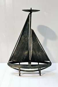 Vintage Nautical Sailboat Candle Holder – 14" Metal Pillar Holder– Coastal Decor - Picture 1 of 7