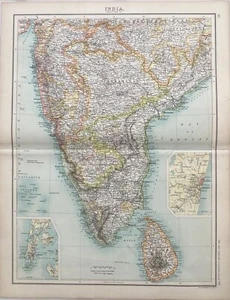 Original Antique 1902 Map/India/Sri Lanka/South Asia/Bartholomew/Print - Picture 1 of 7