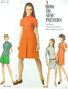 Simplicity Vintage 1960s Bust 36 Mod Dress Sewing Pattern Mock Turtleneck #7271 - Picture 1 of 3
