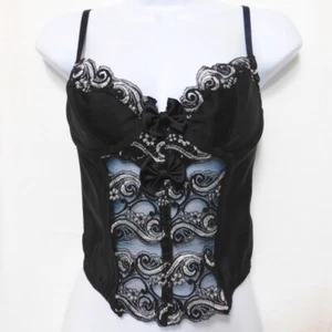 Christian Dior Vintage Bustier Corset 36B Black Lace Metallic Silver Bows - Picture 1 of 12