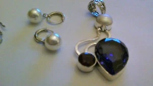 Hand Made Necklace & Earring Set......One of a Kind.. Amethyst, Pearl and Topaz - Picture 1 of 2