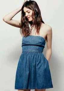 Mini abito senza spalline Free People Darling denim taglia 6 NUOVO - Foto 1 di 4