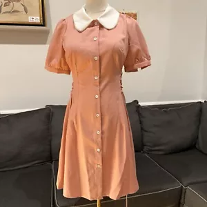 Allegra K Women's Contrast Peter Pan Collar Puff Short Sleeve A-line Dress - Picture 1 of 18