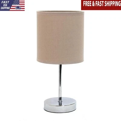 Abajur de mesa básico de metal cromado com abajur de tecido cinza perfeito para sala de estar - Imagem 1 de 4