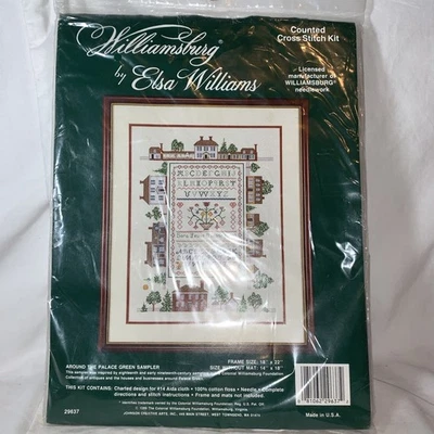 Around The Place Green Sampler Williamsburg Cross Stick Kit Elsa Williams 1989 - Image 1 of 4