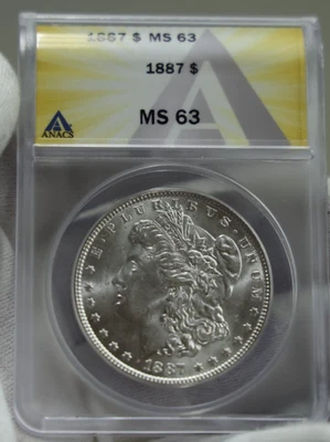Серебряный Моргановский доллар США 1887 $1 ANACS MS63 - Изображение 1 из 2