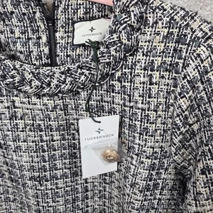 Tuckernuck Holly Lametta Tweed Jackie Kleid Damen L Weiß Schwarz Langarm Neu mit Etikett - Bild 1 von 12
