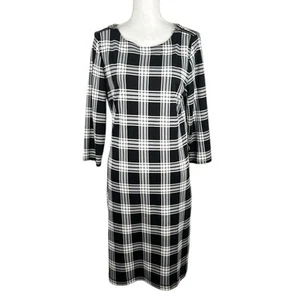 Talbots Black & White Plaid Classic Preppy 3/4 Sleeve Midi Dress Size Medium - Picture 1 of 7