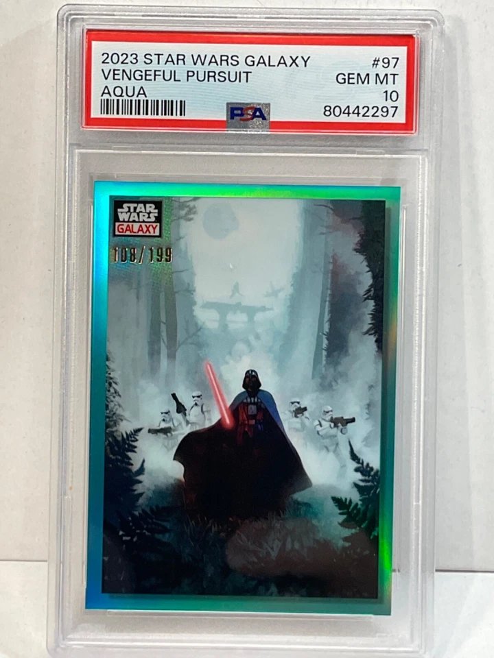 PSA 10 GEM MINT 2023 STAR WARS CHROME GALAXY VENGEFUL PURSUIT #/199 AQUA REF - Image 1 of 2