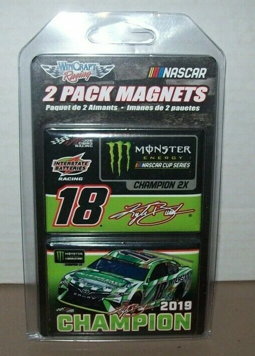 KYLE BUSCH #18 INTERSTATE 2019 MONSTER CHAMPION 2 PACK MAGNET SET - Image 1 of 1