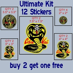 Paquete de 12 calcomanías Cobra Kai Ultimate Fan a todo color Johnny Lawrence Karate - Imagen 1 de 4