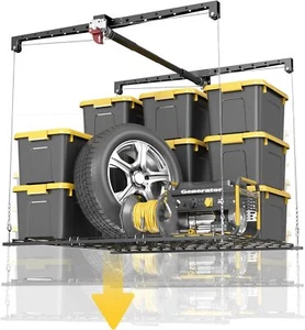 Overhead Garage Storage Rack, 4x4 Ft Adjustable Garage Ceiling Storage Lift - Picture 1 of 7