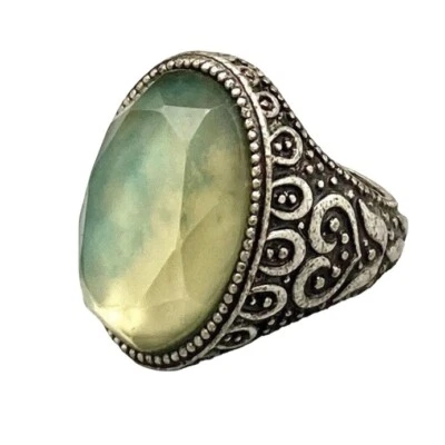 Moda Anillo Peltre Deslustrado Imitación Acrílico Piedra Facetada Talla 7.5 Mujer Declaración Foto 1 de 4