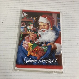Five Santas Toy Workshop You're Invited Invitations With Five White Envelopes - Picture 1 of 2