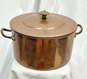 Vintage Copper Pot with Lid Rivet Brass Handle Made Portugal 8.25 dia x 4.5 deep - Picture 1 of 12