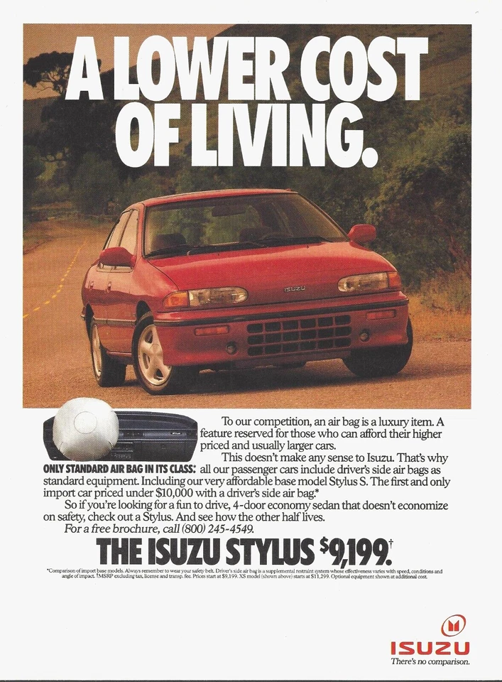 Isuzu Stylus 1991 sedán rojo vintage anuncio impreso anuncio años 90 Foto 1 de 1