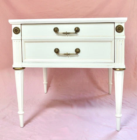 Vintage 60s Weiman Painted White French Provincial Country End Table Antique Cover