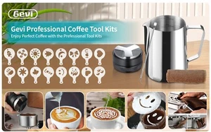 20 Piece Prof Espresso Accessories 51mm Adjustable Tamper, 16 Art Stencil Set - Picture 1 of 19