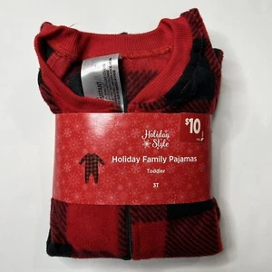 NWT Holiday Style Toddler 3T Pajamas Christmas Buffalo Plaid Kids PJs One Piece - Picture 1 of 6