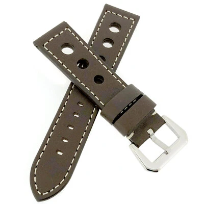 Rally Watch Band Brown Genuine Leather Racing Style Mens 20mm 22mm 24mm  Foto 1 de 3