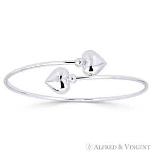 Brazalete hueco doble corazón amor brazalete bypass de plata de ley .925 - Imagen 1 de 1