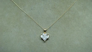 14K MASSIVES GELBGOLD CZ HERZ ANHÄNGER HALSKETTE 18" - Bild 1 von 7