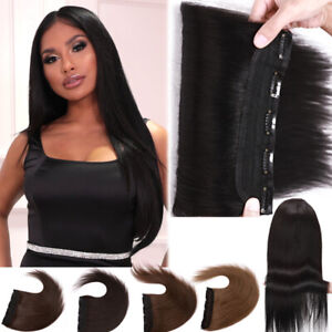 Clip In One Pieces 100% Human Hair Extensions Straight Half Full Head Hairpiece