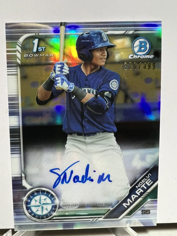 Noelvi Marte 2019 Bowman Chrome 1st Refractor RC ON CARD Auto /499 CINCY - Image 1 of 4