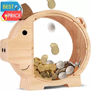 Hucha para niños ahorro de dinero alcancía de madera para niños niñas irrompible - Imagen 1 de 12