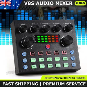 V8S Audio Mixer Sound Card Live Streaming Gaming Podcast Phone Karaoke - Picture 1 of 9