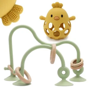 Baby High Chair Teething Toy, Food Grade Silicone for 6-18 Months (Green Yellow) - Picture 1 of 9