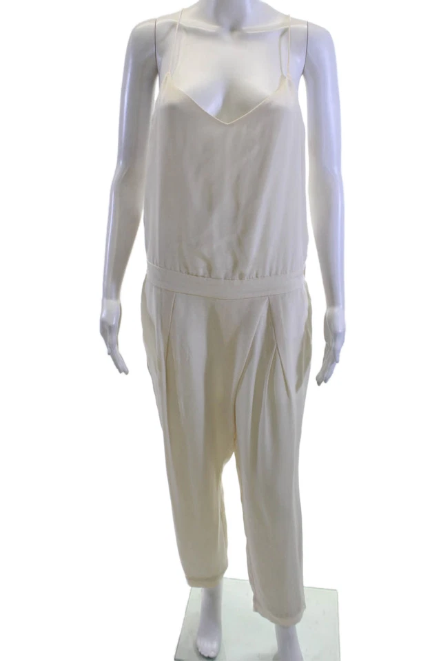 Mono sin mangas J Crew Collection para mujer beige seda cuello en V talla 6 Foto 1 de 4