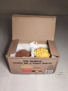 Ceramic Magnetic Salt & Pepper Shakers Cheeseburger & Fries New Open Box - Picture 1 of 3