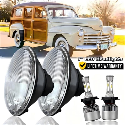 Par de faros LED redondos de haz alto/bajo para Ford Deluxe 1939-1951 7" pulgadas Foto 1 de 4