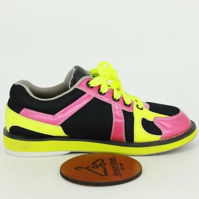 Tênis de boliche Linds Leah feminino neon rosa amarelo preto com cadarço tamanho 6.5 - Imagem 1 de 4
