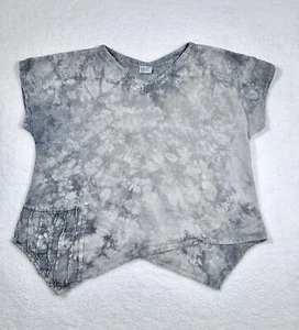 Oh My Gauze Womens Shirt Grey Tie Dye V Neck Size 3 Asymmetrical Lagenlook Artsy - Picture 1 of 11