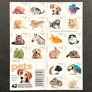 USA 2016 Stamps MNH Booklet Forever PETS ANIMALS Cat Dog Fish Rat Bird Snake - Picture 1 of 10