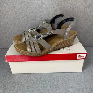 Rieker Gray Beaded Slingback Sandals Wedge Heel Size 39 / US 8 Lightweight NIB - Picture 1 of 15
