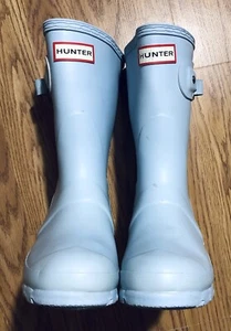 Hunter Light Green / Blue Original Short Rubber Rain Boots Wellies Size 6 - Picture 1 of 12