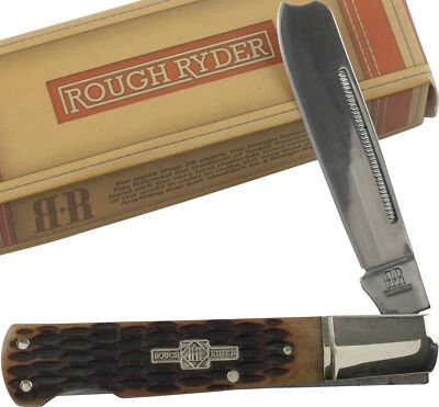 Rough Rider Amber Jigged Bone One Arm Lockback Folding Pocket Knife RR763 - Image 1 of 2