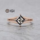 IGI Certified Modified Princess Cut Black Diamond 14K Rose Gold Ring KDL8961