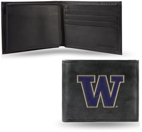 Washington Huskies Embroidered Leather Wallet with Gift Tin NEW! Cover