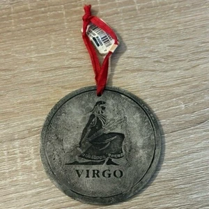 Astrologie Jungfrau Zinn Metall rund Ornament mit Band zum Aufhängen - Bild 1 von 5