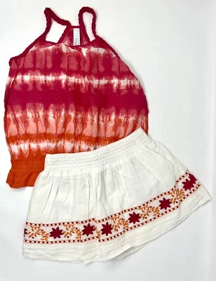 Calypso Rosa Naranja Blanco Floral Halter y Falda Conjunto Niñas Talla 4/5 100% Algodón Foto 1 de 4