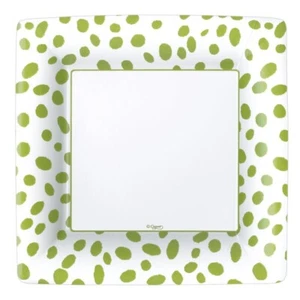 Caspari Square Paper Dinner Plates, Green Spots - 2 Packs (14591DP) - Picture 1 of 3