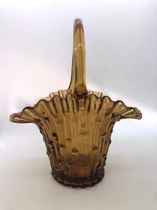 Made In Italy. Vintage Amber Glass Basket Applied Handle - Imagen 1 de 9