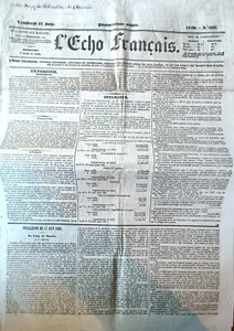 Vieux Journal - L'Echo Français Journal Quotidien - 14ème ANNEE - 1842 N° 168 - Imagen 1 de 2